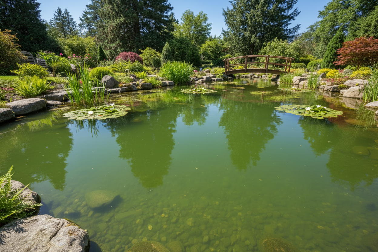 Before – Gleicher Teich, grünes trübes Wasser
